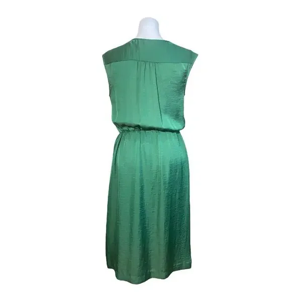 Talbots Womens Midi Dress Emerald Green Size 4 Sleeveless V-Neck Pleated Pockets - Picture 6 of 10